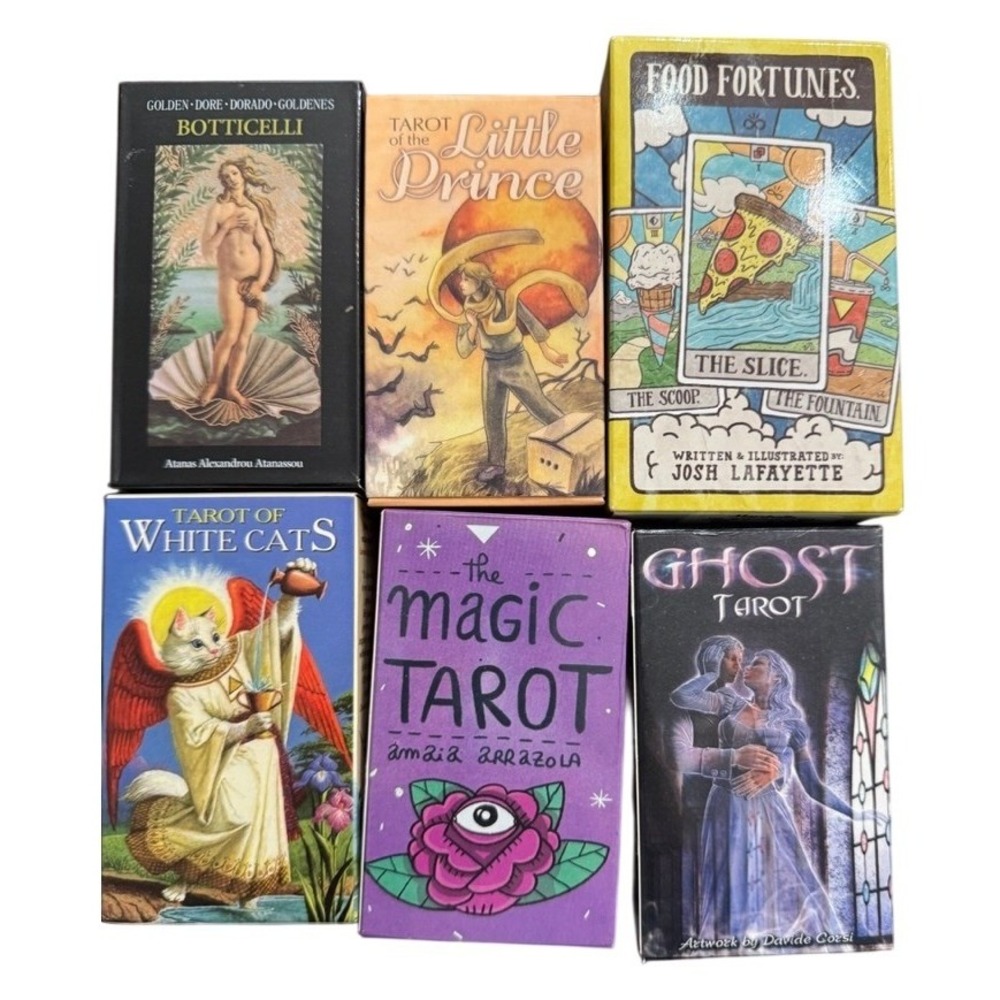 Lot  6 Tarot Decks White Cats Botticelli Magic Ghost Little Prince Food Fortune
